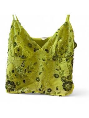 Green sequin top with black floral details